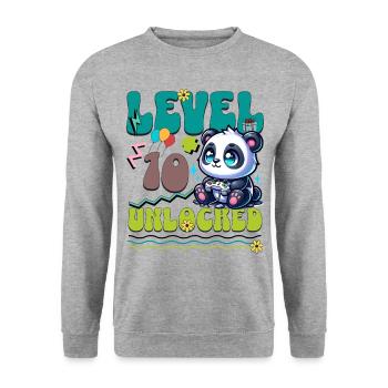 10th Anniversary Level Unlocked Gaming Panda - Unisex Sweatshirt - salt & pepper - Front - Alina (178cm) & Michal (187cm)
