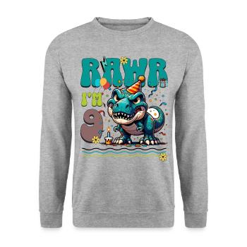 9th Birthday Rawr T Rex Dinosaur - Unisex Sweatshirt - salt & pepper - Front - Alina (178cm) & Michal (187cm)