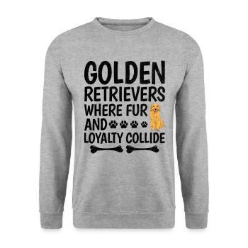 Golden Retriever, wo Fell und Loyalität aufeinanderprallen GR - Unisex Pullover - Weißgrau meliert - Vorne - Alina (178cm) & Michal (187cm)