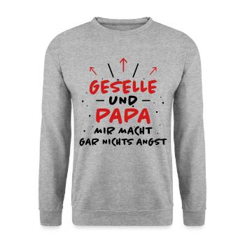 Geselle Spruch Lustiges Gesellenprüfung Geschenk - Unisex Pullover - Weißgrau meliert - Vorne - Alina (178cm) & Michal (187cm)