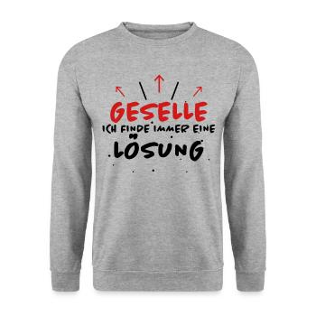 Geselle Spruch Lustiges Gesellenprüfung Geschenk - Unisex Pullover - Weißgrau meliert - Vorne - Alina (178cm) & Michal (187cm)