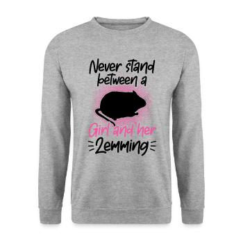 Lemming Vole Girl with Lemming - Unisex Sweatshirt - salt & pepper - Front - Alina (178cm) & Michal (187cm)