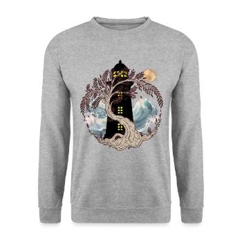 Phares maritimes mystiques Phare Arbre de lune - Sweat-shirt Unisexe - gris chiné - Devant - Alina (178cm) & Michal (187cm)