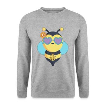 Biene Hippie Peace - Unisex Pullover - Weißgrau meliert - Vorne - Alina (178cm) & Michal (187cm)