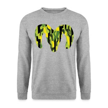Dickhornschaf Camouflage – Wildnis pur - Unisex Pullover - Weißgrau meliert - Vorne - Alina (178cm) & Michal (187cm)