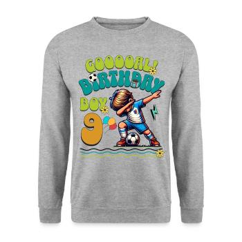 9th Birthday Football - Unisex Sweatshirt - salt & pepper - Front - Alina (178cm) & Michal (187cm)