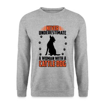 Femme avec chien de bétail australien Chien de bétail - Sweat-shirt Unisexe - gris chiné - Devant - Alina (178cm) & Michal (187cm)