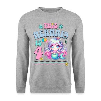 Mermaid 4th Birthday Girl Kids - Unisex Sweatshirt - salt & pepper - Front - Alina (178cm) & Michal (187cm)