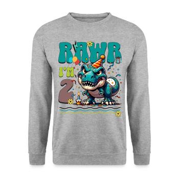2ème anniversaire Rawr T Rex Dinosaure - Sweat-shirt Unisexe - gris chiné - Devant - Alina (178cm) & Michal (187cm)