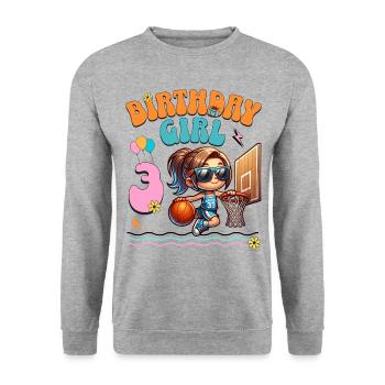 Basketball 3. Geburtstag Mädchen Basketballerin - Unisex Pullover - Weißgrau meliert - Vorne - Alina (178cm) & Michal (187cm)