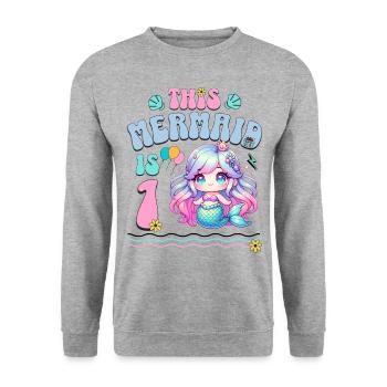 Meerjungfrau 1. Geburtstag Mädchen Kinder - Unisex Pullover - Weißgrau meliert - Vorne - Alina (178cm) & Michal (187cm)