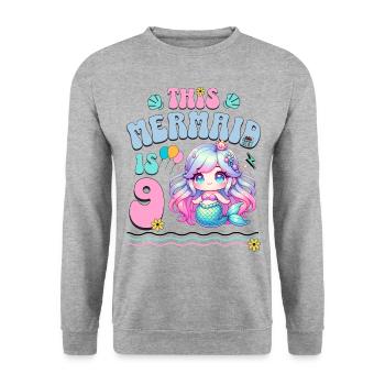 Mermaid 9th Birthday Girl Kids - Unisex Sweatshirt - salt & pepper - Front - Alina (178cm) & Michal (187cm)