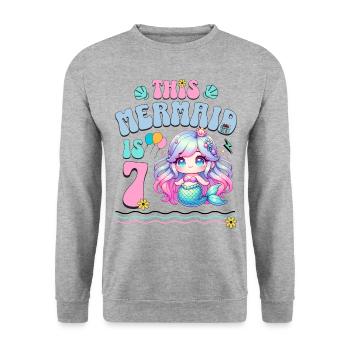Sirène 7ème anniversaire fille enfants - Sweat-shirt Unisexe - gris chiné - Devant - Alina (178cm) & Michal (187cm)