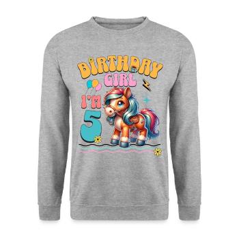 poney 5ème anniversaire fille équitation - Sweat-shirt Unisexe - gris chiné - Devant - Alina (178cm) & Michal (187cm)