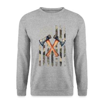 axe throwing american flag - Unisex Pullover - Weißgrau meliert - Vorne - Alina (178cm) & Michal (187cm)