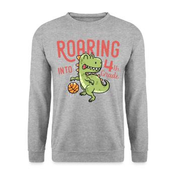 Roaring into 4th Grade Dinosaur Basketball - Sweat-shirt Unisexe - gris chiné - Devant - Alina (178cm) & Michal (187cm)