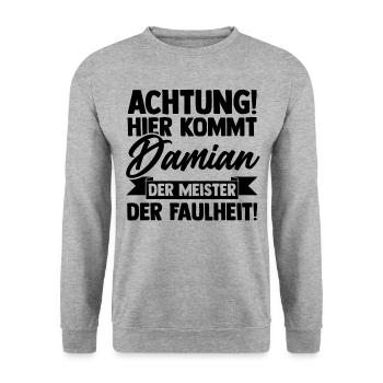 Prénom Damian - Sweat-shirt Unisexe - gris chiné - Devant - Alina (178cm) & Michal (187cm)