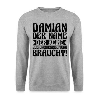Vorname Damian - Unisex Pullover - Weißgrau meliert - Vorne - Alina (178cm) & Michal (187cm)