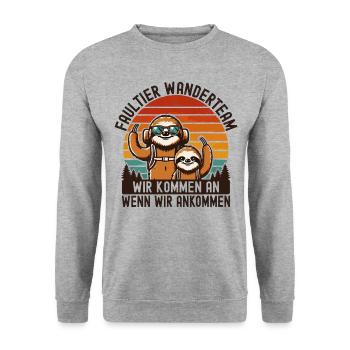 Wandern Wanderer Berge Faultier Wanderteam Wander - Unisex Pullover - Weißgrau meliert - Vorne - Alina (178cm) & Michal (187cm)