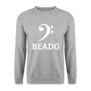 BEADG Bass Clef - Unisex Pullover - Weißgrau meliert - Vorne - Alina (178cm) & Michal (187cm)
