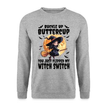 Costume de sorcière d’Halloween Balai de sorcière - Sweat-shirt Unisexe - gris chiné - Devant - Alina (178cm) & Michal (187cm)