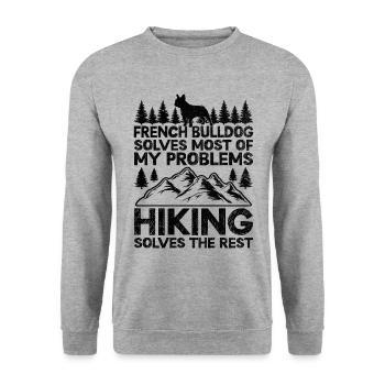 French Bulldog Solves Most Of My Problems Hiking H - Unisex Sweatshirt - salt & pepper - Front - Alina (178cm) & Michal (187cm)