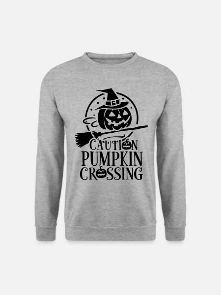 Halloween Kürbis Spruch Caution Pumkin Crossing - Unisex Pullover - Weißgrau meliert