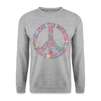 Peace Love 60er 70er Jahre Groovy Kostüm Blumen - Unisex Pullover - Weißgrau meliert - Vorne - Alina (178cm) & Michal (187cm)