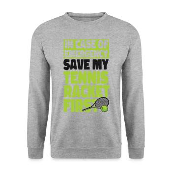 Funny Tennis Player Racket In Case - Unisex Sweatshirt - salt & pepper - Front - Alina (178cm) & Michal (187cm)