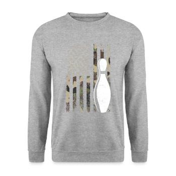 bowling american flag bowling - Unisex Pullover - Weißgrau meliert - Vorne - Alina (178cm) & Michal (187cm)