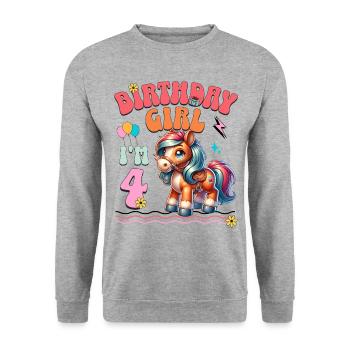 4ème anniversaire fille équitation - Sweat-shirt Unisexe - gris chiné - Devant - Alina (178cm) & Michal (187cm)