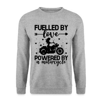 Fuelled By Love Powered By A Motorcycle Biker Moto - Unisex Sweatshirt - salt & pepper - Front - Alina (178cm) & Michal (187cm)