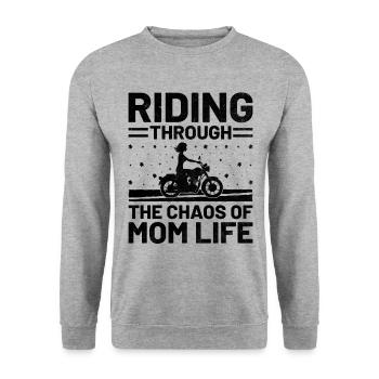 Riding Through The Chaos Of Mom Life Motorcyclist - Unisex Sweatshirt - salt & pepper - Front - Alina (178cm) & Michal (187cm)