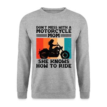 Ne plaisantez pas avec une maman motarde, elle sait comment - Sweat-shirt Unisexe - gris chiné - Devant - Alina (178cm) & Michal (187cm)