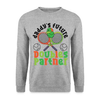 Funny Tennis Player Racket Daddy's - Unisex Pullover - Weißgrau meliert - Vorne - Alina (178cm) & Michal (187cm)