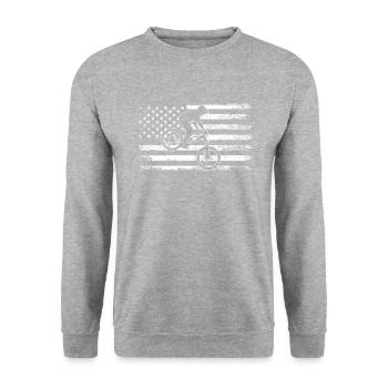 MTB biker American flag, Mountain Bike - Unisex Pullover - Weißgrau meliert - Vorne - Alina (178cm) & Michal (187cm)