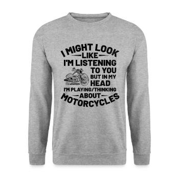 But In My Head I'm Playing Thinking About Motorcyc - Unisex Sweatshirt - salt & pepper - Front - Alina (178cm) & Michal (187cm)