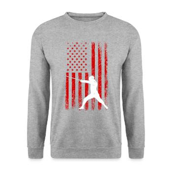 Fencing american flag Combat Fighting, Fencer - Unisex Pullover - Weißgrau meliert - Vorne - Alina (178cm) & Michal (187cm)