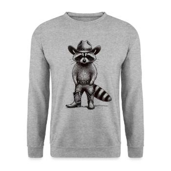 Raton laveur, Cow-boy, Western, Pays - Sweat-shirt Unisexe - gris chiné - Devant - Alina (178cm) & Michal (187cm)