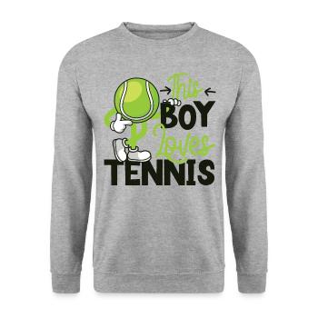 Funny Tennis Player Racket Boy - Unisex Pullover - Weißgrau meliert - Vorne - Alina (178cm) & Michal (187cm)