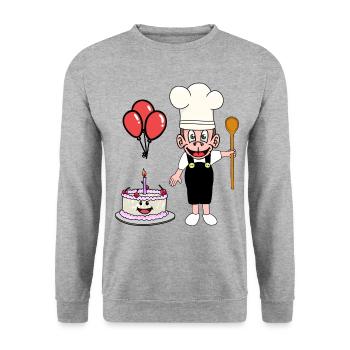 Monkey Monkey Gâteau boulanger d’anniversaire - Sweat-shirt Unisexe - gris chiné - Devant - Alina (178cm) & Michal (187cm)