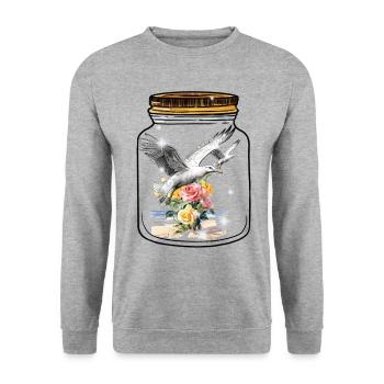 Geburtstag Flaschenpost Möwen Möwe Rosen - Unisex Pullover - Weißgrau meliert - Vorne - Alina (178cm) & Michal (187cm)