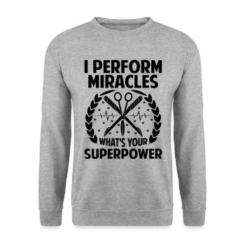 Je fais des miracles Quel est ton chirurgien super-puissant - Sweat-shirt Unisexe - gris chiné - Devant - Alina (178cm) & Michal (187cm)