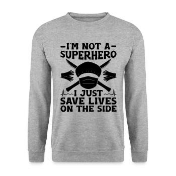 Ich bin kein Superheld, ich rette nur nebenbei Leben - Unisex Pullover - Weißgrau meliert - Vorne - Alina (178cm) & Michal (187cm)