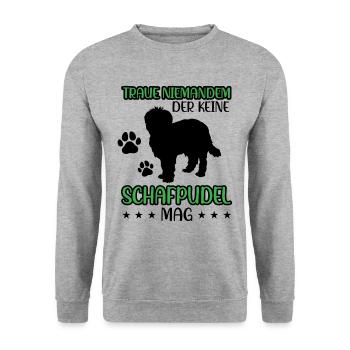 Schafpudel nicht vertrauen Hütepudel - Unisex Pullover - Weißgrau meliert - Vorne - Alina (178cm) & Michal (187cm)