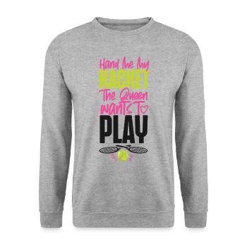 Funny Tennis Player Racket Queen - Unisex Sweatshirt - salt & pepper - Front - Alina (178cm) & Michal (187cm)