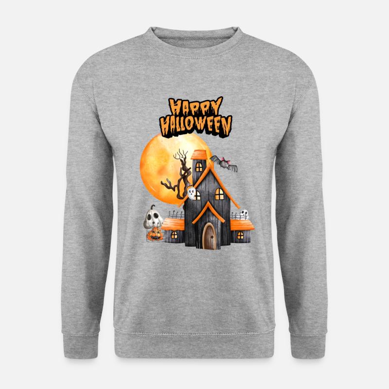 Halloween house - Unisex Pullover - Weißgrau meliert