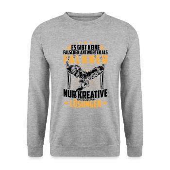 Falkner keine falsche Antwort Beizjagd Falknerei - Unisex Pullover - Weißgrau meliert - Vorne - Alina (178cm) & Michal (187cm)