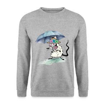 Nager Ratte Regenschirm Regenwetter Kinder Kind - Unisex Pullover - Weißgrau meliert - Vorne - Alina (178cm) & Michal (187cm)