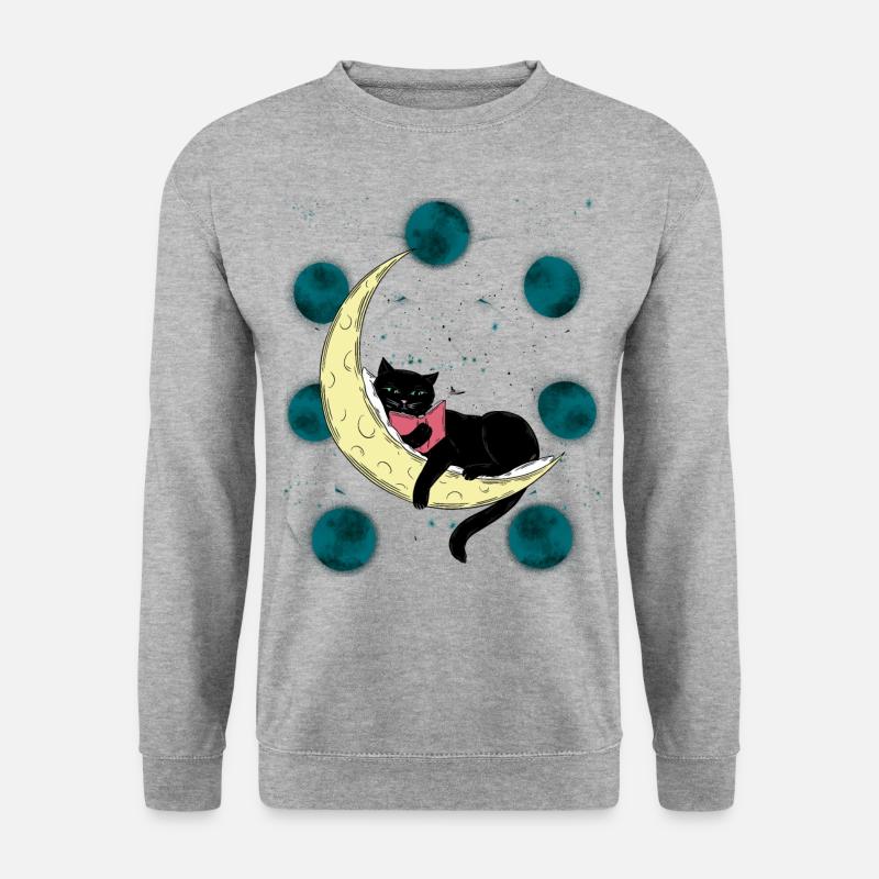 Katze Mond Katzen Kätzchen Mondphase Buch - Unisex Pullover - Weißgrau meliert